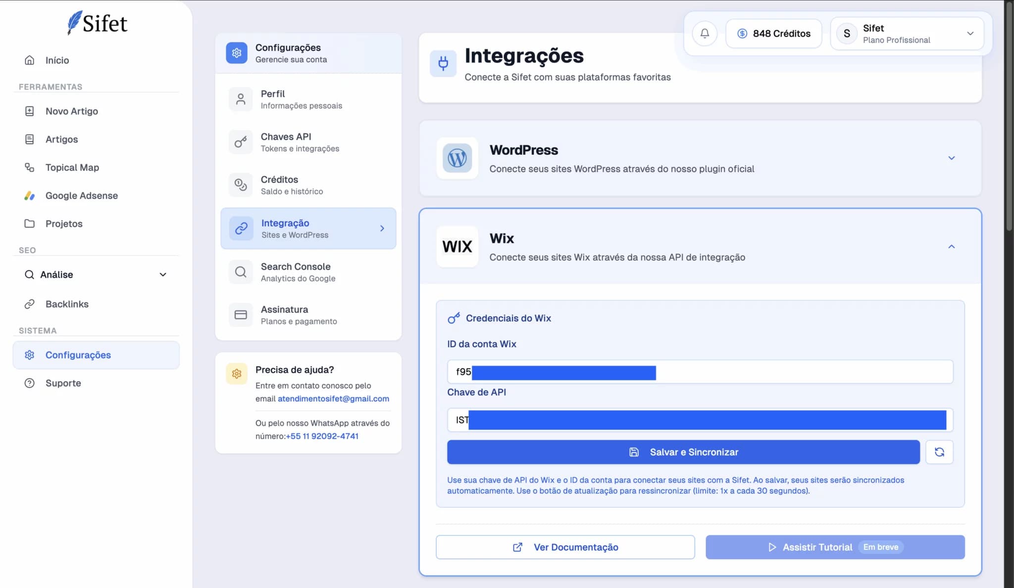 Página de integração da Sifet
